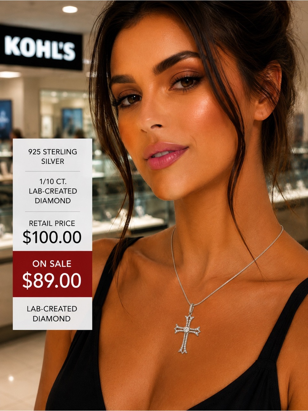 Kohl's sterling Silver Cross Necklace with lab created diamonds retail $100
